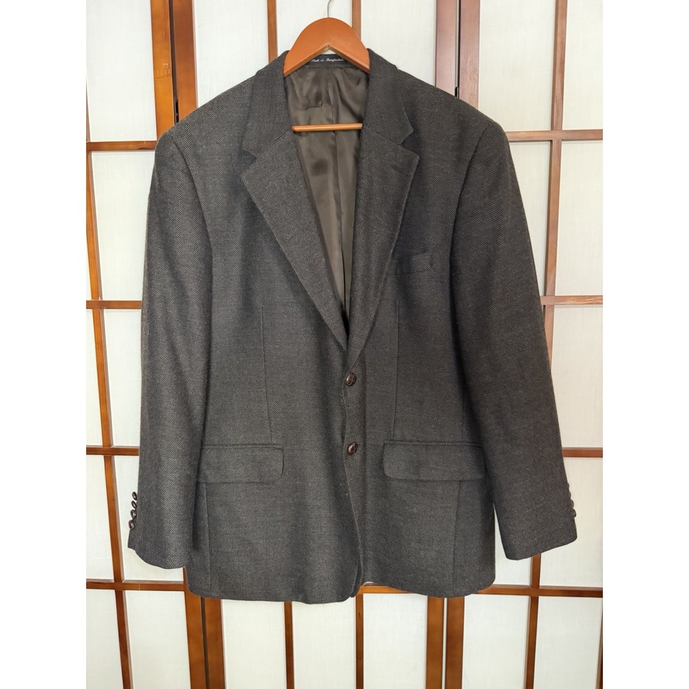 Savile Row Macy's Woolmark 46R Tweed Wool 2 Button Sport Coat Jacket Brown 90s